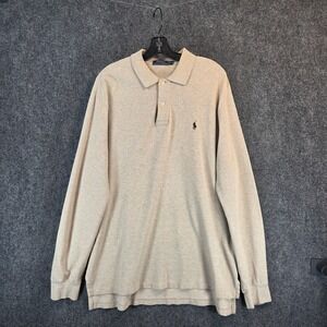 Polo Ralph Lauren Long Sleeve Polo Shirt XL Beige Pony Logo Classic Fit Neutral